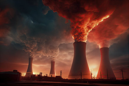 Nuclear ruins of the Chernobyl old Ukrainian nuclear power plant are on fire due to the nuclear...