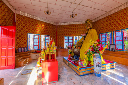 George Town, Penang, Malaysia - Jan 2023: The renowned Wat Chaiya Mangalaram, established in 1845 by Buddhist monks from Thailand, houses some spectacular Buddha sculptures that are a must-see.のeditorial素材