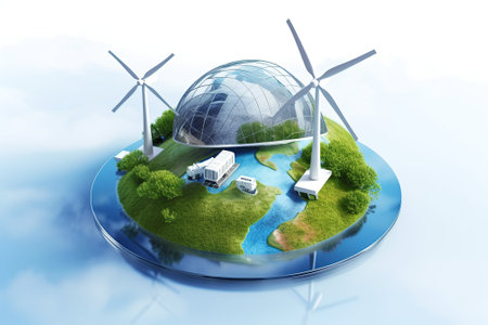 Renewable energy sources: wind, solar, and hydroelectric power, are essential to combating global warming and pollution. Technology advancements in eco-friendly engineering revolutionizing environment. AI-Generatedの素材