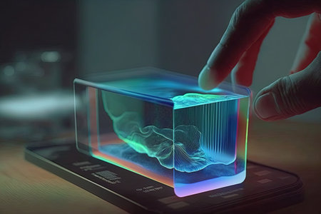The 3D Touch Hologram Display uses lasers to produce holographic 3D images. Its utilized for immersive experiences in entertainment, medical, and educational sectors.の素材
