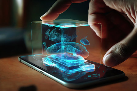 Holographic displays with 3D Touch are beneficial for medical education and healthcare, as they allow for interactive and interesting teaching of intricate surgical procedures and anatomy.の素材