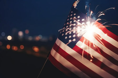 Patriotic and celebratory American flag waving. Its a time to commemorate the birth of a nation, a time to feel proud of American heritage and values.の素材