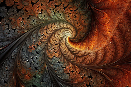 Each miniature shape is a repetition of the larger whole, and the shapes seem to shift and change in a constant dance of motion. Abstract fractals painting. AI-generatedの素材