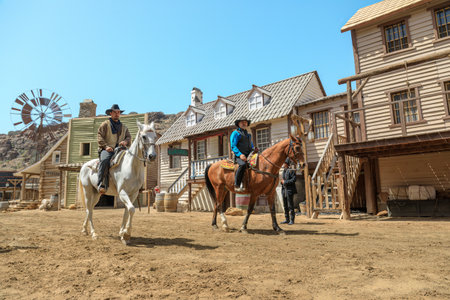 Gran Canaria - April 2023: Sioux City park offers the chance to interact with the parks cowboy actors, who are dressed in authentic Wild West costumes and act out various scenes throughout the day.のeditorial素材