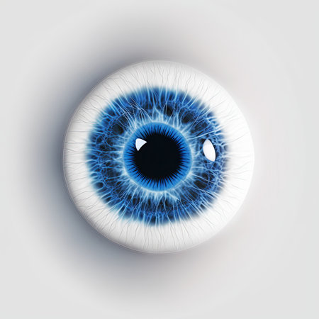 close-up of a human blue eyeball isolated on white background. 3D rendering.の写真素材