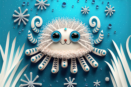 Cute fluffy ragdoll of Cancer zodiac sign made of 3D paper cut quilling. New year horoscope and hope...