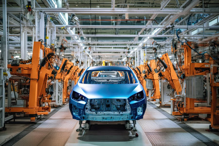 A cutting-edge robot factory is transforming the auto manufacturing process, integrating technology and innovation to produce top-notch vehicles for the market.. AI-generatedの素材