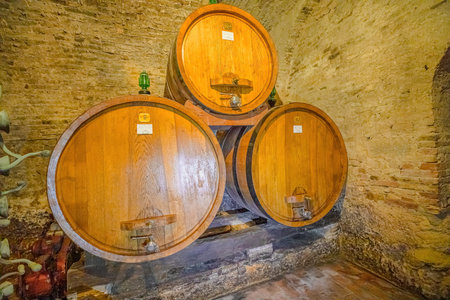 Montepulciano, Tuscany, Italy - October 4, 2021: cellar interior of ancient family of winemakers...