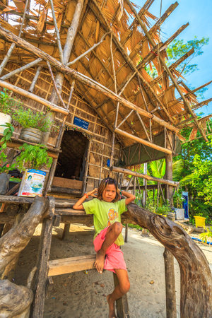 Surin Islands, Phang-Nga, Thailand - January 3, 2016: Sea Gypsy Girls of Seafaring Community in the Moken Village in Ko Surin Marine National Park, Andaman Sea, North Phuket.のeditorial素材