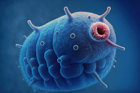 Magnification through a microscope of the Tardigrade or Water Bear, which belongs to the micro-animals and most durable in the world, being able to endure the most extreme of environments.の素材