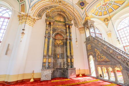 Konya, Turkey - Aug 5,2023: Aziziye Mosques interior, splendid architectural marvel, embodying profound cultural and religious legacy. Its breathtaking Ottoman design is not just visually impressive.のeditorial素材