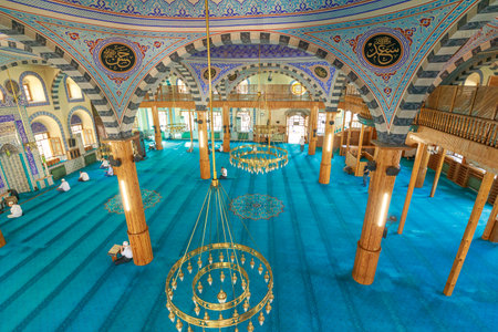 Konya, Turkey - Aug 5,2023: The interior of Kapu Camii Mosque, situated in Konya, Turkey, is well-known for its unique Seljuk architectural design and rich historical importance.のeditorial素材