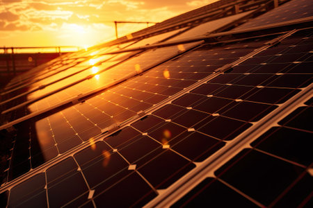 As the sunset last light is captured by meticulously positioned solar panels, its transformed into vital electricity. essence of clean, renewable energy, and sustainable future. AI-Generatedの素材