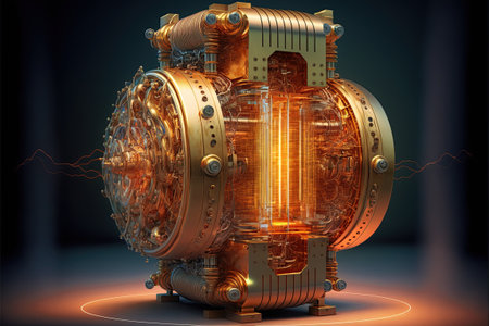 Laser reactor in an atomic astrophysics lab for nuclear fusion experiment. Generation of clean electricity in an eco-friendly way. It is the same process that powers the sun and other stars.の素材