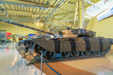 Royal Tank Museum, Amman, Jordan - May 4, 2024: The Classic Chieftain 5, a British tank at Jordan's Royal Tank Museum, epitomizes military history and engineering design.のeditorial素材