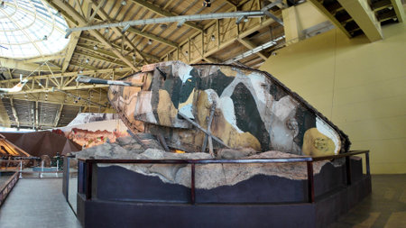 Royal Tank Museum, Amman, Jordan - May 4, 2024: Mark I British tank, displayed in naturalistic museum setting, showcases historical military engineering at the Royal Tank Museum of Jordanのeditorial素材