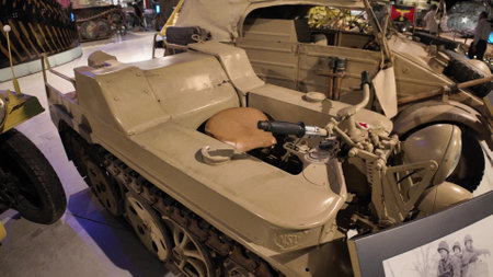 Royal Tank Museum, Amman, Jordan - May 4, 2024: Authentic kettenkrad halftrack motorcycle from World War 2 exhibited at the Royal Tank Museum in Jordanのeditorial素材