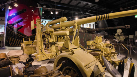 Royal Tank Museum, Amman, Jordan - May 4, 2024: Authentic German flak 88 antiaircraft gun from World War 2 showcased at the Royal Tank Museum in Jordan, a piece of military historyのeditorial素材