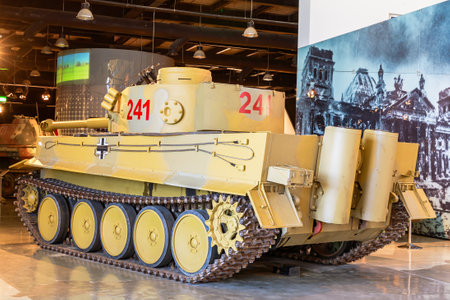 Royal Tank Museum, Amman, Jordan - May 4, 2024: Historical Tiger 1 tank of Nazi Germany's Wehrmacht on display at the Royal Tank Museum in Jordan, showcasing military heritageのeditorial素材