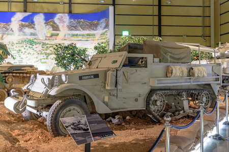 Royal Tank Museum, Amman, Jordan - May 4, 2024: American M3 half-track armored personnel carrier from the cold war era, showcased in the Royal Tank Museum in Jordanのeditorial素材