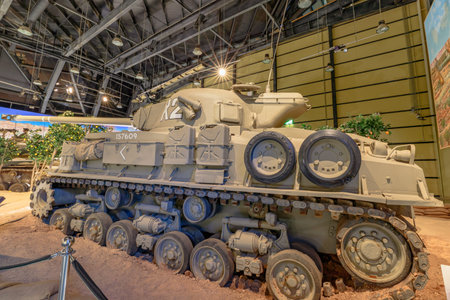 Royal Tank Museum, Amman, Jordan - May 4, 2024: Well preserved super sherman M50 American tank from the 1950s cold war era on display at the Royal Tank Museum in Jordanのeditorial素材