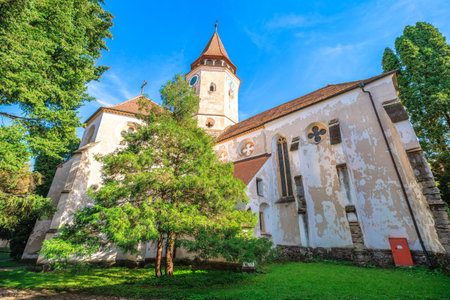 Prejmer Fortified Church, a UNESCO World Heritage site, displaying its medieval Romanesque Lutheran architecture and defensive walls. UNESCO site of Romania in Transylvaniaの写真素材
