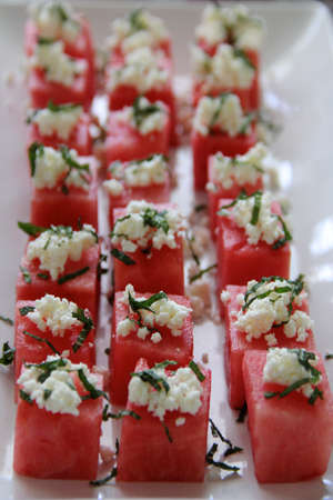 Watermelon squares with goat cheeseの写真素材