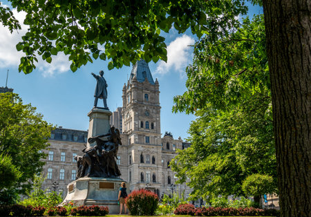 Parliament of Quebec with its nice tower. The Jacques Cartier building is an old and huge house...