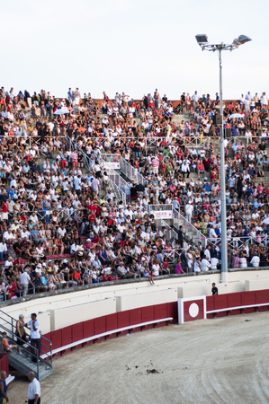 Beziers' arena in France, packed with people for the Feria festival, on the 12th of August 2015のeditorial素材