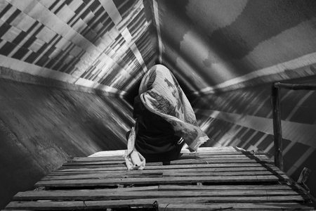 Manipulation of a woman on a pier in a tunnelの写真素材