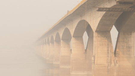 Bridge above the Ganges river in Patna, India, is being refurbished in December 2013のeditorial素材