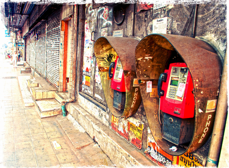 Public phones in a street of Bangkok, Thailandのeditorial素材