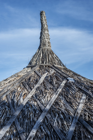 Large dead leaves umbrellaâs top in Mui Ne, Vietnamの写真素材