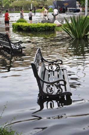 Underwater bench in a flooded street in Bangkok, Thailand, in October 2011のeditorial素材