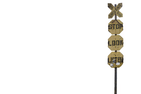 Rail Road Crossing, Stop, Look, Listen signs in Manila, the Philippinesの写真素材