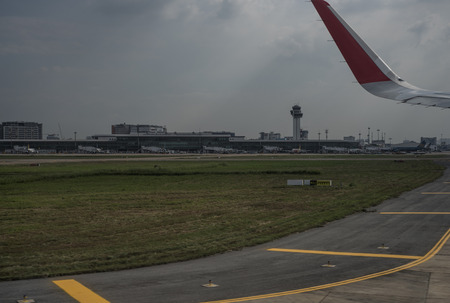 The airport of Saigon (Ho Chi Minh City), Vietnam, is seen from a plane in December 2016のeditorial素材