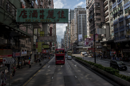 Traffic is fluid on Nathan Road in Kowloon, Hong Kong.のeditorial素材