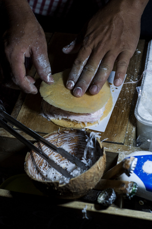 Making of Banh Dua coconut biscuit in Vietnam.の写真素材