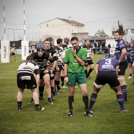 French rugby team of Soyaux Angouleme plays invited teamのeditorial素材