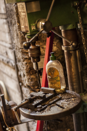 Tools in the traditional workshop of a black-smith in PÃ©zenas in France.の写真素材