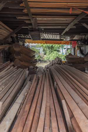 Row boats workshop and shop in Nga Bay, southern Vietnamの写真素材