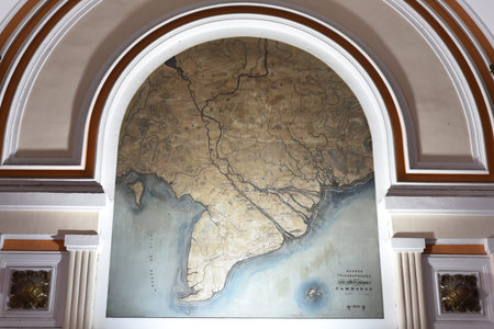 Old French map of colonised Cochinchina at the post office in Ho Chi Minh City, Vietnam.