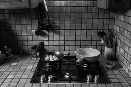 Vintage gas cooker on tiles