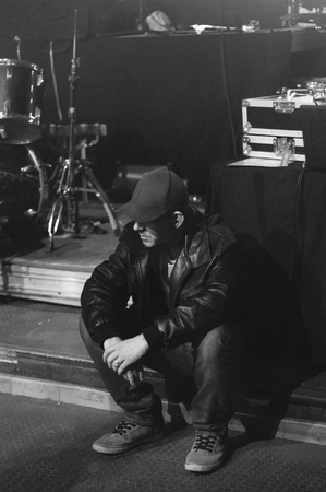 Artist concentrates on stage before the performanceの写真素材
