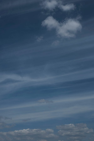 Ground view of thin white clouds on a blue sky