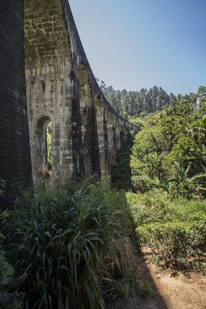 The Nine Arch bridge seen from the tea plantation under it at Ella in Sri Lanka.の写真素材