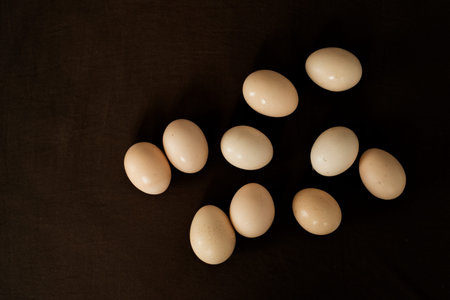 Top view of small chicken eggs