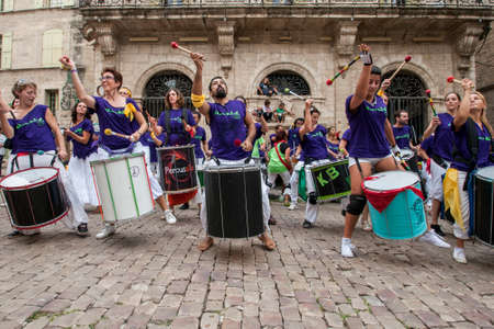 Tens of drummers meet at an Inter-Batuk performance in PÃ©zenas, Franceのeditorial素材