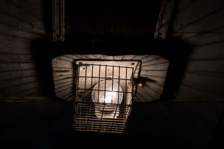 Close-up of a vintage light in a train in Sri Lanka.の写真素材