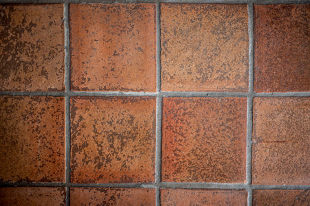 Closeup top view of a tiled floor of a traditional French house.
